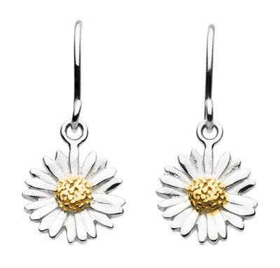 Sterling Silver Daisy Drop Earrings with Gold Plate Detail